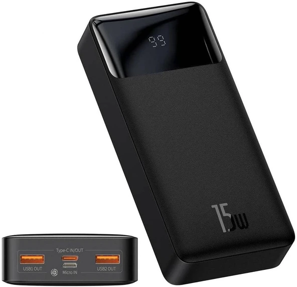 Baseus Bipow Dijital Ekran 15W 20000 mah Power Bank Siyah ürün görseli