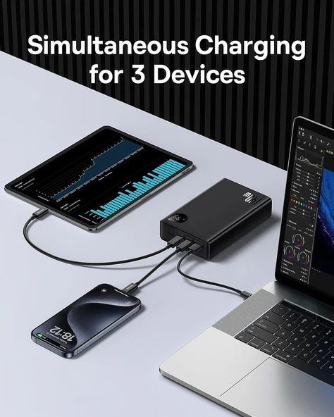 Baseus Adaman Overseas Edition 24.000 mAh Digital Display 140W Powerbank-Siyah - Resim 2