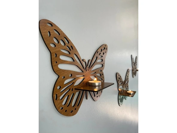 Dekoratif Kelebek Duvar Rafı 3'lü Set Ceviz Kelebekceviz - 2