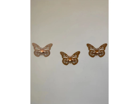 Dekoratif Kelebek Duvar Rafı 3'lü Set Ceviz Kelebekceviz - 3