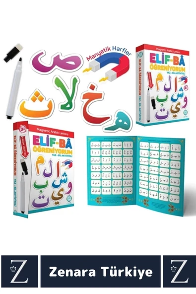 Çocuk Eğitici Arapça Alfabe Manyetik Klasör ve Harfler YAZ-SİL Kalem Aktiviteli ELİF Ba Öğreniyorum - 4