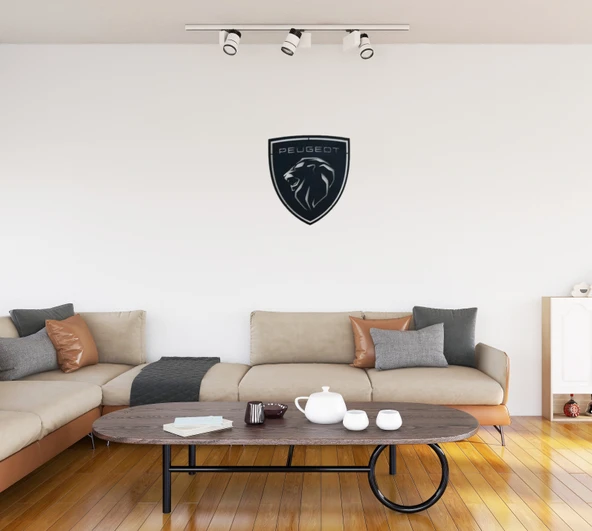 Motto Dekor Lazer Kesim Metal Peugeot Logosu Peugeot Armalı Pego Duvar Dekoru 44x49 cm