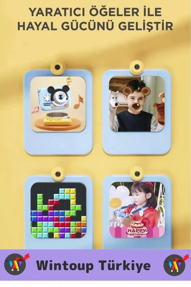 Premium 1080p HD Video Kayıt Ön Arka Çekim Filtre 5 Oyun Mini Çocuk Kamera Dijital Fotoğraf Makinesi - 6