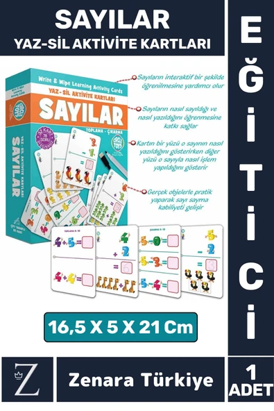 Çocuk Eğitici Zeka Geliştirici İşlem Becerisi Öğrenimi Eğlenceli Yaz Sil Aktivite Kartları-SAYILAR ürün görseli