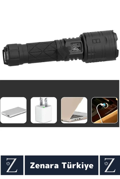 Premium Kamp Avcı Balıkçı Güvenlik Deprem 5 Modlu 3000 Lümen Güçlü Beyaz Işık Şarjlı El Feneri - 5