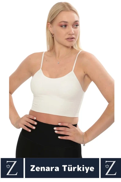 Premium Göğüs Toparlayan Sarkma Önleyen Gündelik Spor Kullanım İnce Askı Pedli Çizgili Crop Büstiyer - 2
