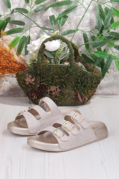 Fort 100403 Pienn Anatomik Esnek Rahat Simli Baskılı Üç Tokalı Kadın Terlik - Resim 11