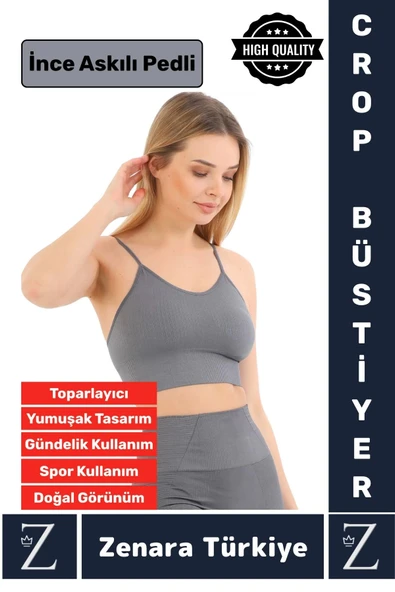 Premium Göğüs Toparlayan Sarkma Önleyen Gündelik Spor Kullanım İnce Askı Pedli Çizgili Crop Büstiyer