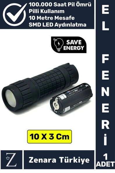 Premium Kamp Avcı Balıkçı Güvenlik Deprem Enerji Tasarrufu Güçlü Beyaz Işık Pilli Mini EL FENERİ