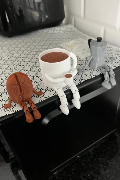 Kahve Temalı Biblo Seti 3 Adet – Moka Pot, Kahve Çekirdeği Ve Fincan Masaüstü Süs - 5