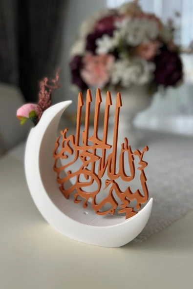 Bismillah Yazılı Hilal Mini Vazosu | Çiçek Bölmeli İslami Ev Dekoru