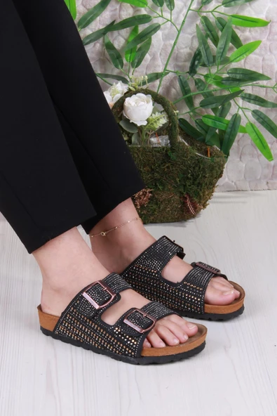 Fort 8731 Anatomik Rahat Taban Taşlı Çift Tokalı Şık Kadın Terlik ürün görseli