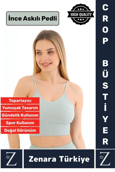 Premium Göğüs Toparlayan Sarkma Önleyen Gündelik Spor Kullanım İnce Askı Pedli Çizgili Crop Büstiyer