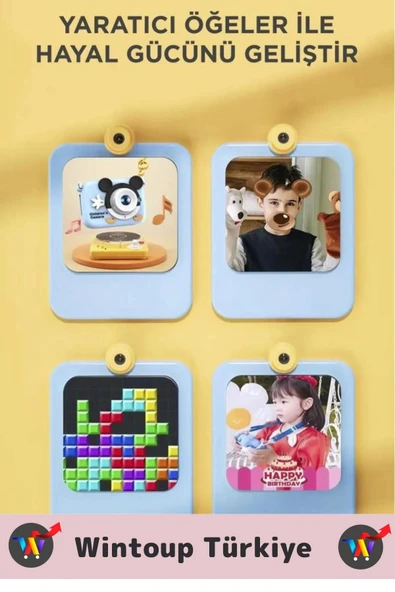 Premium 1080p HD Video Kayıt Ön Arka Çekim Filtre 5 Oyun Mini Çocuk Kamera Dijital Fotoğraf Makinesi - 7