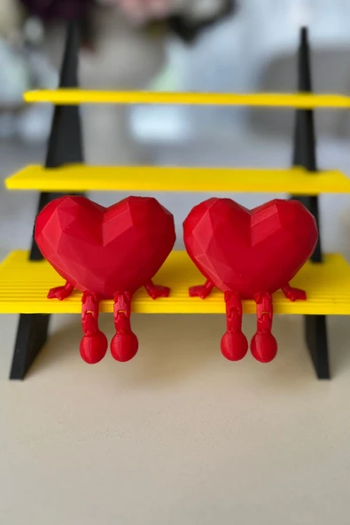 Kalp Şeklinde Biblo 2 Adet – Oturan Çift Kalp Dekoru 4,8×6,4 Cm Kırmızı Masaüstü Süs - 3