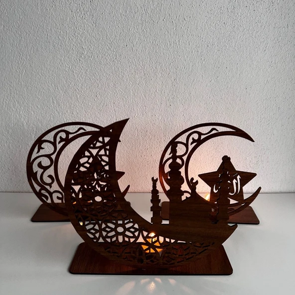 3'lü Dekor Tealight Mumluk Kahverengi Ramazan Ayına Özel - 2