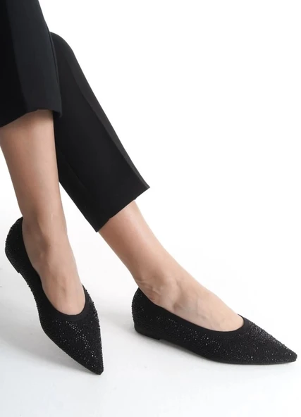 Feles Sivri Burun Taş Detaylı Kadın Babet Ayakkabı - Resim 10