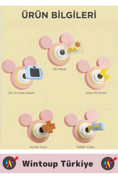 Premium 1080p HD Video Kayıt Ön Arka Çekim Filtre 5 Oyun Mini Çocuk Kamera Dijital Fotoğraf Makinesi - 8