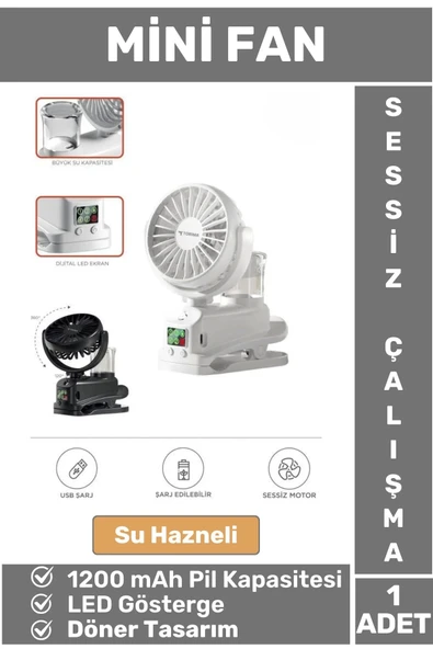 Su Hazneli Dijital Göstergeli Döner Başlıklı Sessiz Çalışma Masaüstü Ev Ofis Mini Vantilatör FAN