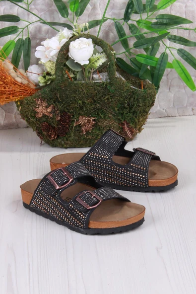 Fort 8731 Anatomik Rahat Taban Taşlı Çift Tokalı Şık Kadın Terlik - Resim 3