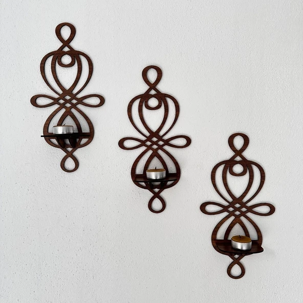 3’lü Ahşap Duvar Mumluk Seti - 3