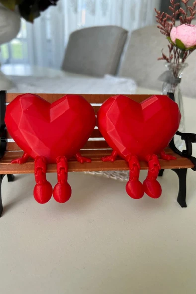 Kalp Şeklinde Biblo 2 Adet – Oturan Çift Kalp Dekoru 4,8×6,4 Cm Kırmızı Masaüstü Süs