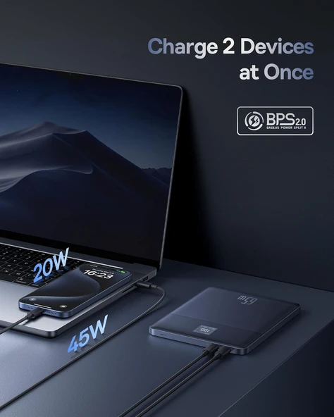 Baseus Blade2 12.000 mAh Digital Display Power Bank 65W-Mariana Mavi - Resim 2