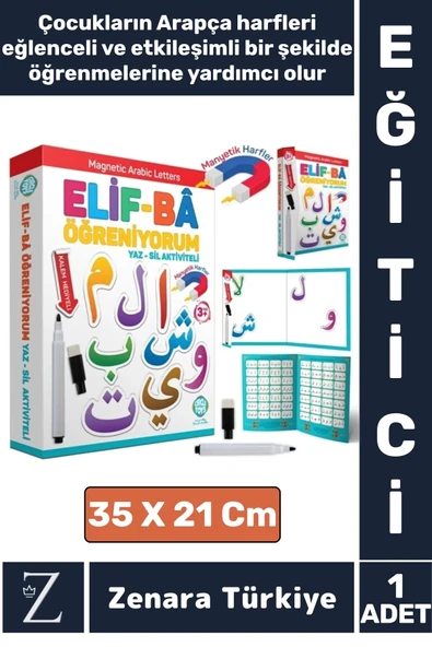 Çocuk Eğitici Arapça Alfabe Manyetik Klasör ve Harfler YAZ-SİL Kalem Aktiviteli ELİF Ba Öğreniyorum