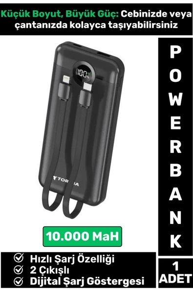 Kompakt 2 Çıkışlı Dijital Şarj Göstergeli Hızlı Şarj 10000 mAh Powerbank Taşınabilir Şarj Cihazı