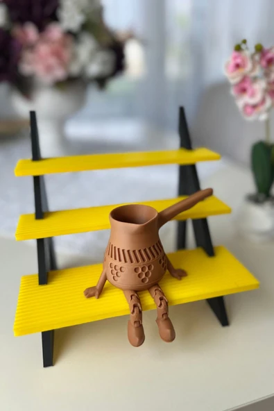 Dekoratif Oturan Cezve Figürü - Türk Kahvesi Temalı Masaüstü Süs ( 10 cm) - 2