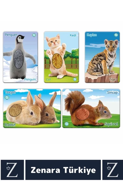 Çocuk Eğitici Görsel Algı Koordinasyon Eğlenceli DOKUN-HİSSET-TANI Eğitim Kartları YAVRU HAYVANLAR - Resim 2