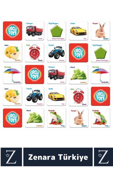 Çocuk Eğitici Hafıza Gelişimi Nesne Kavramı Görsel Algı İngilizce Gelişim Eğlenceli Eşleştirme Oyunu - Resim 2