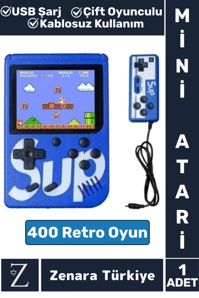 Taşınabilir USB Şarjlı Çift Oyunculu Mario Street Fighter Nostalji Retro 400 Oyunlu Mini El Atarisi