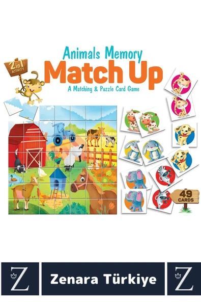 Çocuk Eğitici Zeka Geliştirici Görsel Algı Problem Çözme 2 in 1 HAYVANLAR Eşleştirme-ÇİFTLİK Puzzle - Resim 2