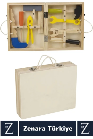 Eğitici El Becerisi Yaratıcılık Geliştirici Aletleri Tanıma Zararsız Ahşap 8 Parça Tamir Çantası - Resim 2