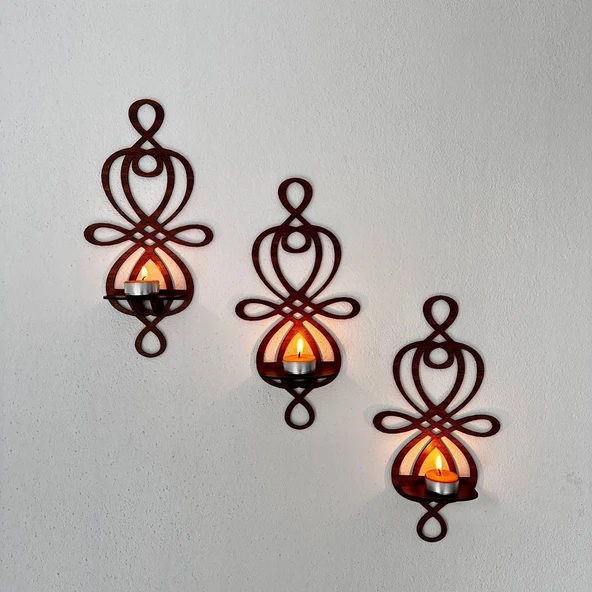 3’lü Ahşap Duvar Mumluk Seti - 2