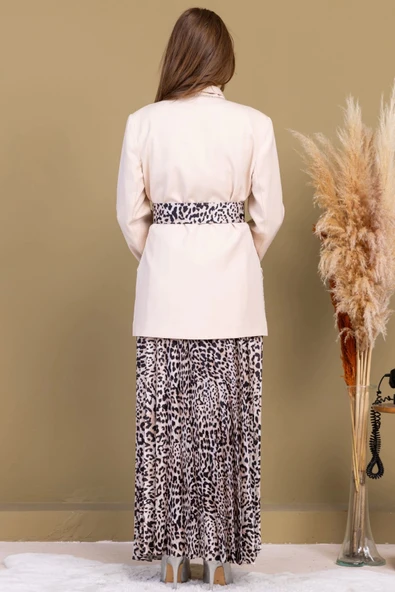 Leopar Desenli Ceketli Üçlü Takım 4715-Bej - 8