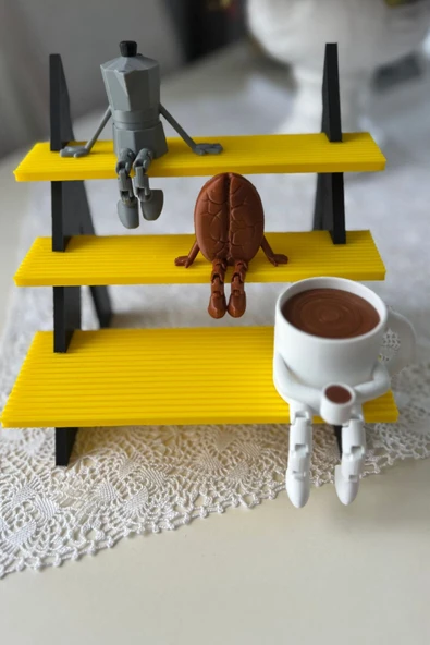 Kahve Temalı Biblo Seti 3 Adet – Moka Pot, Kahve Çekirdeği Ve Fincan Masaüstü Süs - 2