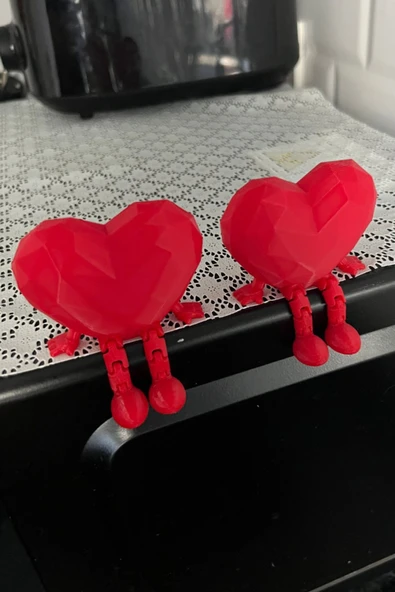 Kalp Şeklinde Biblo 2 Adet – Oturan Çift Kalp Dekoru 4,8×6,4 Cm Kırmızı Masaüstü Süs - 2