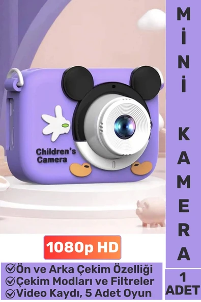 Premium 1080p HD Video Kayıt Ön Arka Çekim Filtre 5 Oyun Mini Çocuk Kamera Dijital Fotoğraf Makinesi