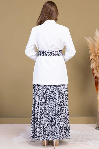 Leopar Desenli Ceketli Üçlü Takım 4715-Beyaz - 9