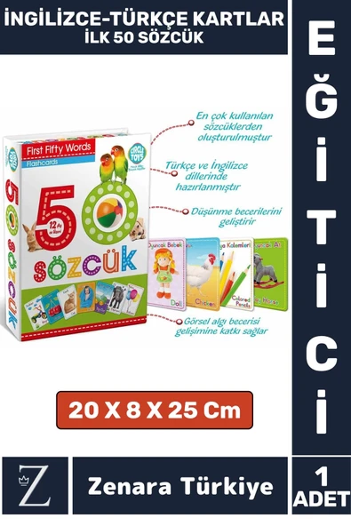 Çocuk Eğitici Zeka Geliştiren Yabancı Dil Öğretici Eğlenceli İNGİLİZCE TÜRKÇE KARTLAR- İLK 50 SÖZCÜK ürün görseli