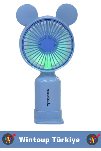 Mini Taşınabilir Fan Şarjlı 2 Kademeli Led Işıklı Sevimli Ayıcık Kulak Vantilatör Klima Soğutucu - 2