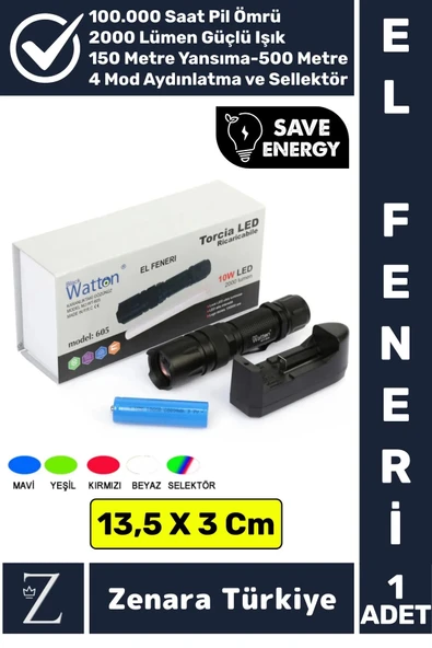 Profesyonel Kamp Avcı Güvenlik Okul Deprem Balıkçı 2000 Lümen Güçlü Işık 4 Renk+Sellektör EL FENERİ