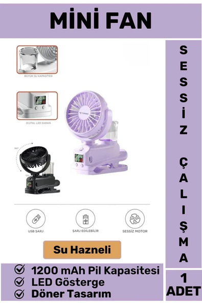 Su Hazneli Dijital Göstergeli Döner Başlıklı Sessiz Çalışma Masaüstü Ev Ofis Mini Vantilatör FAN