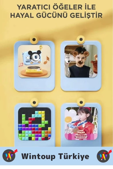 Premium 1080p HD Video Kayıt Ön Arka Çekim Filtre 5 Oyun Mini Çocuk Kamera Dijital Fotoğraf Makinesi - 7