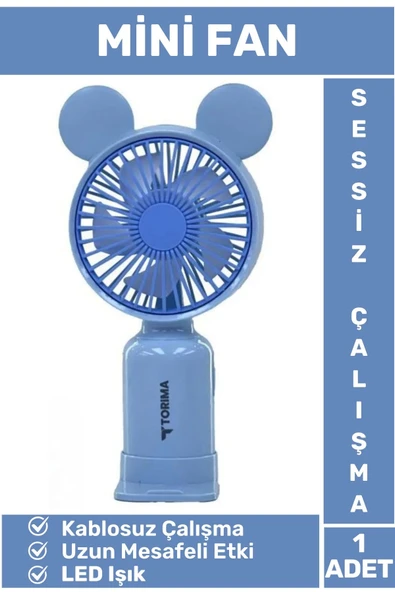 Mini Taşınabilir Fan Şarjlı 2 Kademeli Led Işıklı Sevimli Ayıcık Kulak Vantilatör Klima Soğutucu