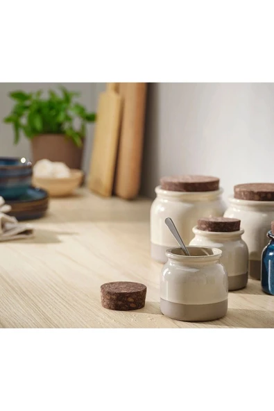 Mantar Kapaklı Seramik Kavanoz Yükseklik 9 Cm İkea Saklama Baharat Kavanozu Bej Hacim 300 ml - 4