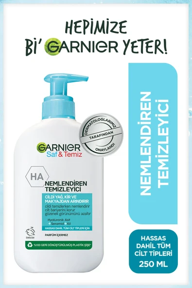 Garnier Saf ve Temiz Nemlendiren Temizleyici 250 ml (Hyaluronik Asit + Seramid + Beyaz Kil)
