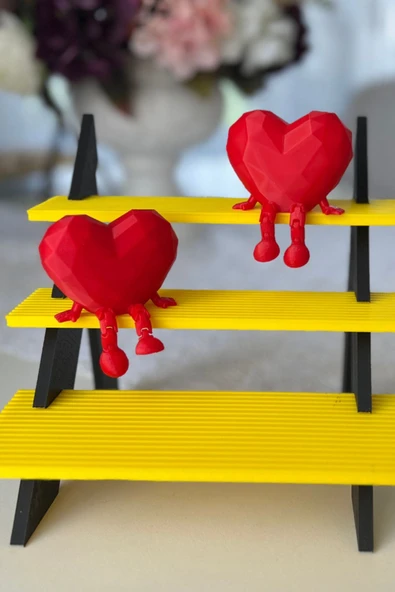 Kalp Şeklinde Biblo 2 Adet – Oturan Çift Kalp Dekoru 4,8×6,4 Cm Kırmızı Masaüstü Süs - 4